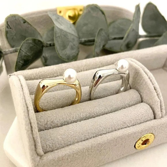 925 Sterling Silver Bar Ring, Pearl Bar Ring, Minimalist Dainty Ring, Stack Ring - Picture 4 of 7